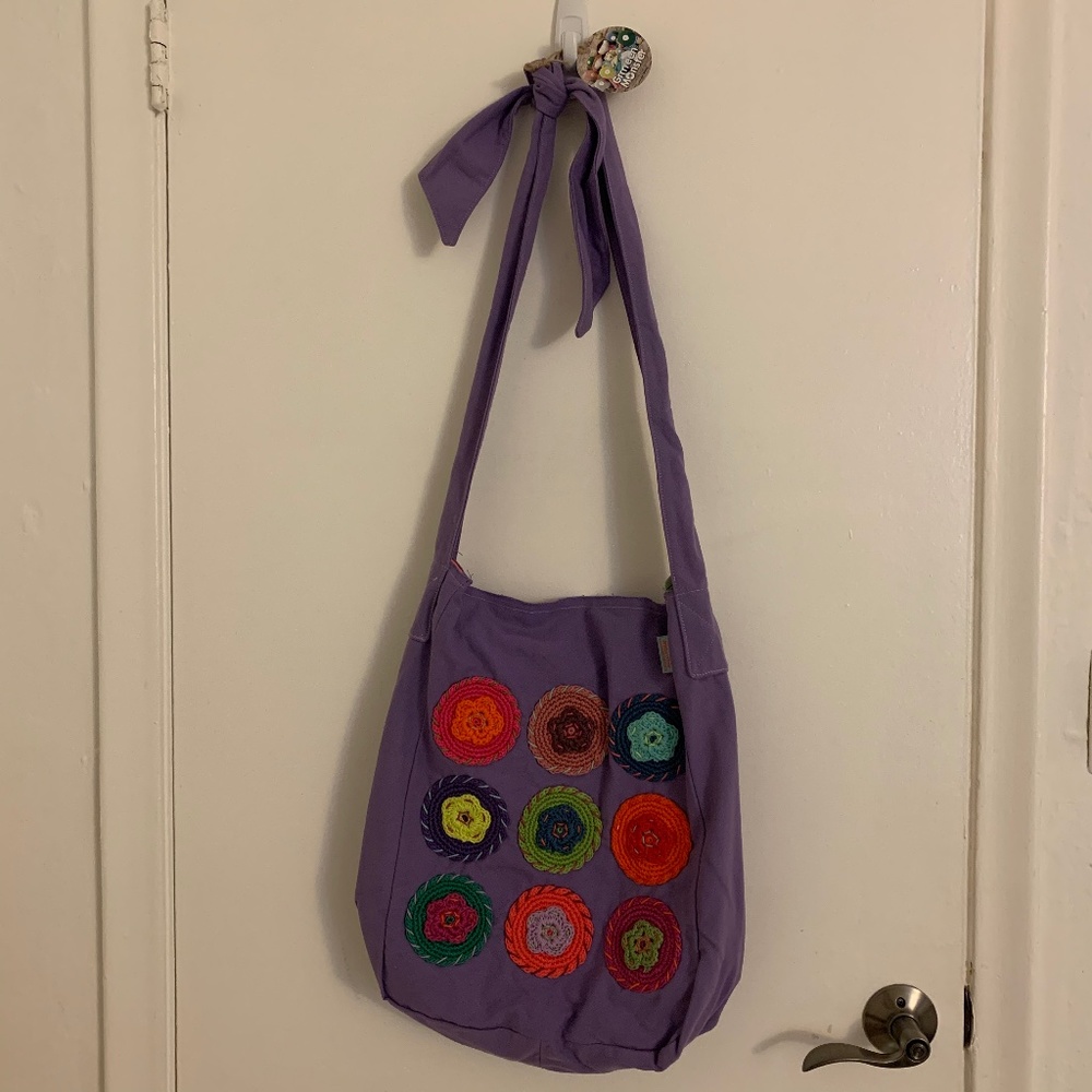 Purple Ecofriendly Crochet Floral Boho Hobo Bag